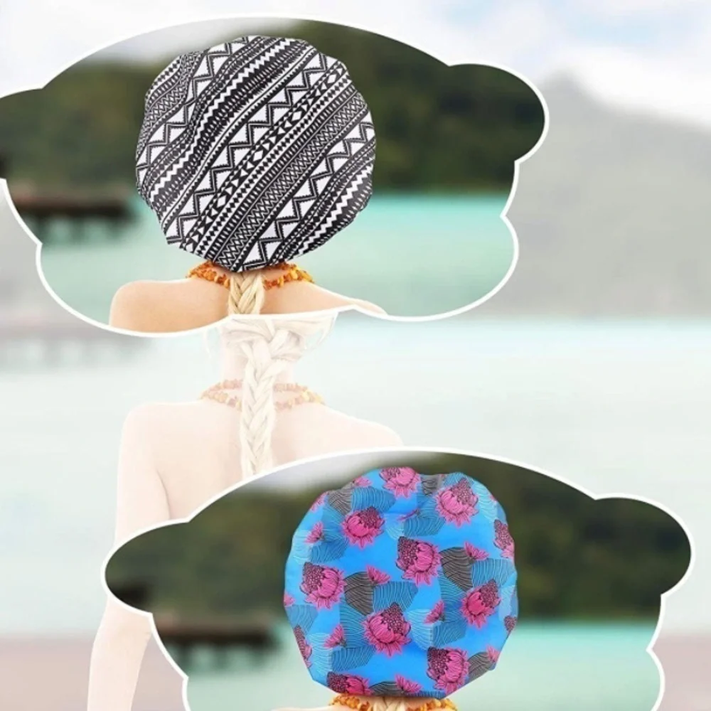 2  Pieces Soft Satin Head Scarf Sleeping Cap Bonnet Headwear Head Wrap T…
